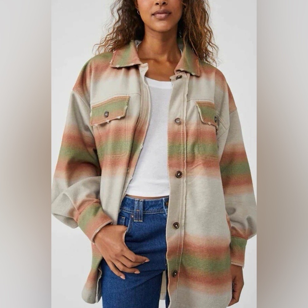 Free People Ruby button down shirt jacket shacket marzipan ombre stripe large